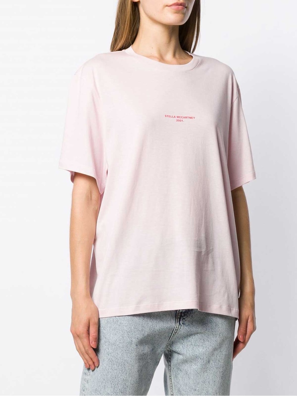 Stella McCartney Pale & Red Pink Logo Oversized Tee 34 US0 $300